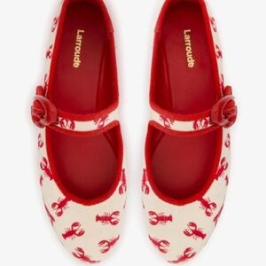 Larroude Verona flats with lobster embroidery